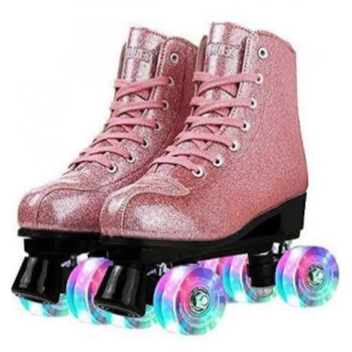 XUDREZ Roller Skates, Double Row Skates Adjustable Leather High-top Roller Skates Perfect Indoor Outdoor Adult Roller Skates with Bag