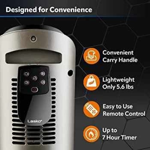 Lasko Oscillating Ceramic Tower Space Heater for Home with Adjustable Thermostat, Timer and Remote Control, 22.5 Inches, Grey/Black, 1500W, 751320