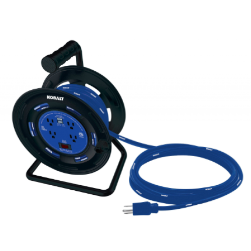 Kobalt Extension Cord Accessories 4-Outlet KOBALT Black/Blue Cord Reel 2-USB w/80ft 14/3 SJTW Ext Cord