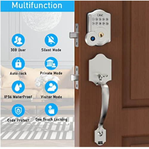 Fingerprint Front Door Lock Set, Guarder Keyless Entry Door Lock with Handle,Smart Deadbolt with Fingerprint/Keypad Code/Key, 300 User Auto Lock,IP66 Waterproof Easy to Install for Door