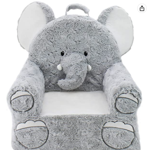 Soft Landing, Sweet Seats, Premium Character Chair with Carrying Handle & Side Pockets-Elephant, Grey, Triceratops