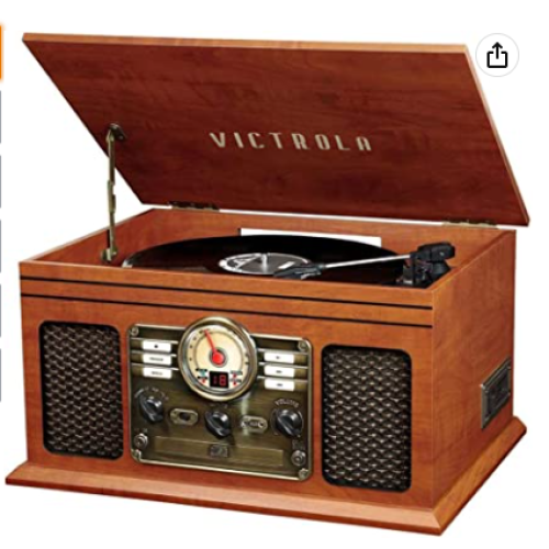 Victrola Nostalgic 6-in-1 Bluetooth Record Player & Multimedia Center with Built-in Speakers - 3-Speed Turntable, CD & Cassette Player, FM Radio | Wireless Music Streaming | Mahogany