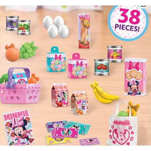 Disney Junior Minnie Mouse Marvelous Market, Pretend Play Cash Register with Realistic Sounds, 38 Play Food Pieces and Accessories