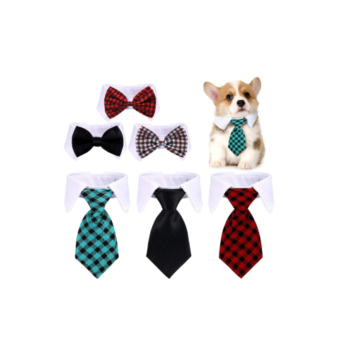 6 Pieces Adjustable Pet Bow Tie Plaid Black Red Pet Formal Tuxedo Costume Necktie Collar Puppy Grooming Ties for Small Dogs and Cats (S)