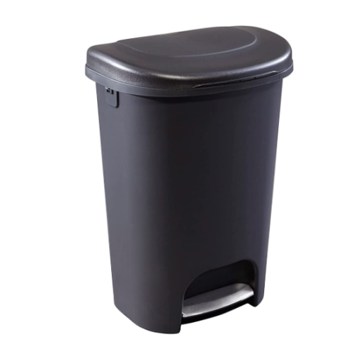 Rubbermaid Classic 13 Gallon Premium Step-On Trash Can with Lid and Stainless-Steel Pedal, Black Waste Bin for Kitchen