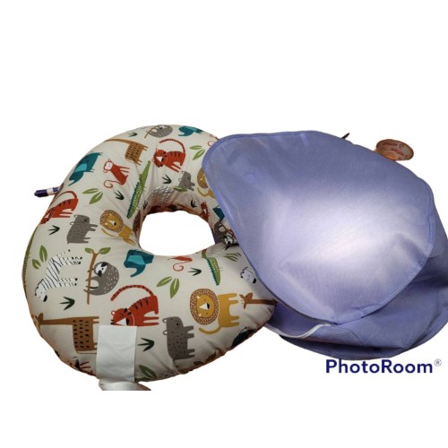 Boppy Nursing Pillow and Positioner—Original | Neutral Jungle Colors with Animals | Breastfeeding, Bottle Feeding, Baby Support | With Removable Cotton Blend Cover | Awake-Time Support