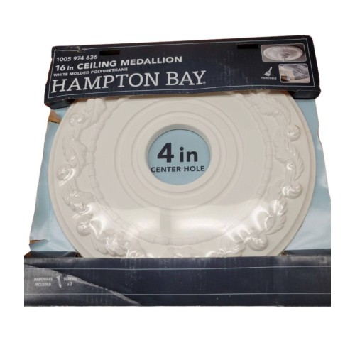 Hampton Bay 16" ceiling medallion white molded polyurethane 4" center hole paintable