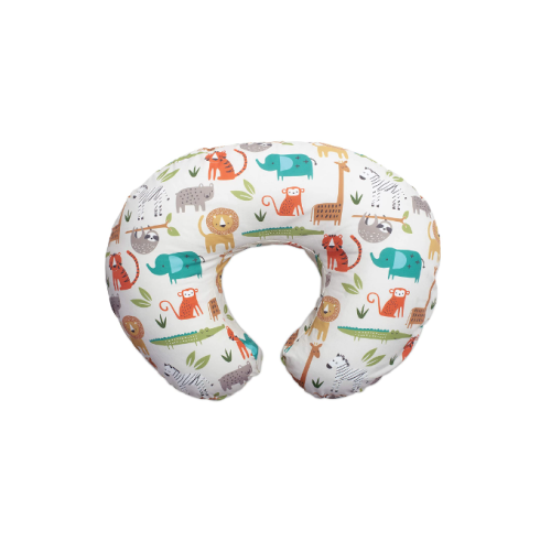 Boppy Nursing Pillow and Positioner—Original | Neutral Jungle Colors with Animals | Breastfeeding, Bottle Feeding, Baby Support | With Removable Cotton Blend Cover | Awake-Time Support