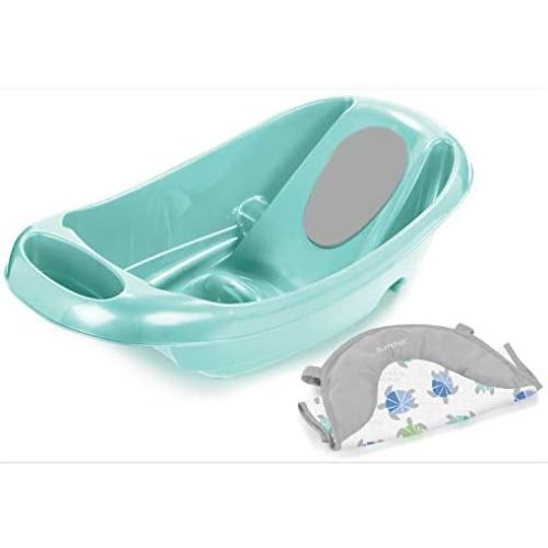 Summer Splish 'n Splash Newborn to Toddler Tub (Aqua) - 3-Stage Tub for Newborns, Infants, and Toddlers - Includes Fabric Newborn Sling, Cushioned Support, Parent Assist Tray, and a Drain Plug