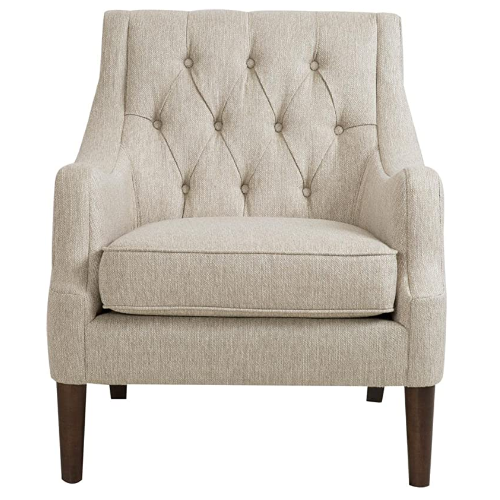 Madison Park Qwen Accent Chairs - Hardwood, Birch, Faux Linen Living Room Chairs - Cream Ivory, Vintage Classic Style Living Room Sofa Furniture - 1 Piece Diamond Tufted Bedroom Chairs