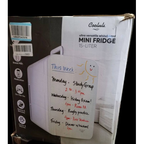 Cooluli Vibe Mini Fridge for Bedroom - With Cool Front Magnetic Whiteboard - 15L