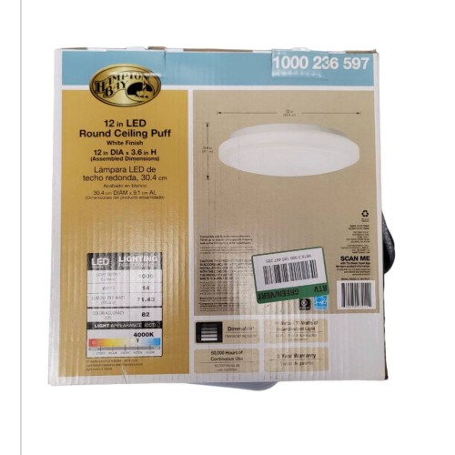 Hampton Bay 12 in. Round LED Flush Mount Light Pantry Laundry Closet Light 1000 Lumens Dimmable 4000K Bright White