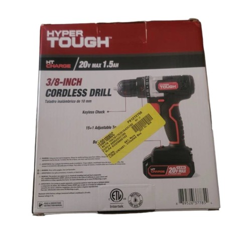 Hyper Tough 20V Max Lithium-ion Cordless Drill, 3/8 Inch Chuck, Variable Speed, With 1.5Ah Lithium-ion Battery And Charger, Bit Holder & LED Light