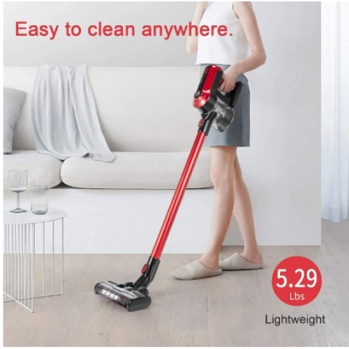 Moosoo K23 Red Cordless Electric Broom With Rechargeable Battery