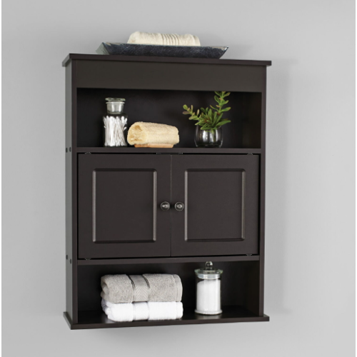 Mainstays Bathroom Wall Mounted Storage Cabinet with 2 Shelves, Espresso