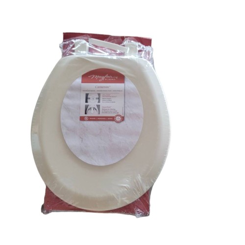 MAYFAIR 41EC 346 Cameron Toilet Seat will Never Loosen and Easily Remove, ROUND, Durable Enameled Wood, Biscuit/Linen