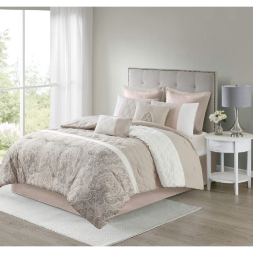 510 DESIGN Luxe Quilted Comforter Set Modern Transitional Design, All Season Down Alternative Warm Bedding Matching Shams, Bedskirt, Decorative Pillow