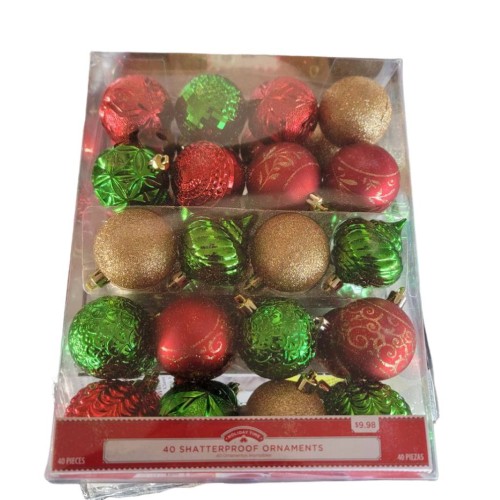 Holiday Time Shatterproof Christmas Ornaments 40 Pieces