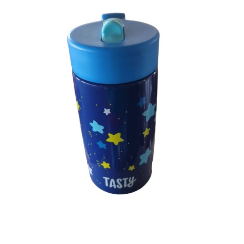 Tasty 16 oz Multi-color Stainles Steel Water Bottle with Straw and Flip-Top Lid