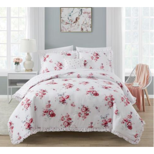 Bedding Comforter Sets Sunbleached Floral Full/Queen 4-Piece Washed Microfiber