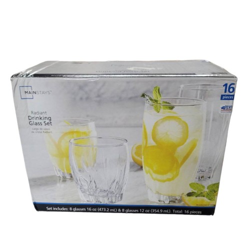 Mainstays 16 Piece Radiant Clear Drinkware