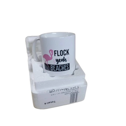 Flock Yeah Beaches 11 Ounce White Ceramic Tea Cup Flamingo Mug Flamingo Gift Funny Pun Mug, M558