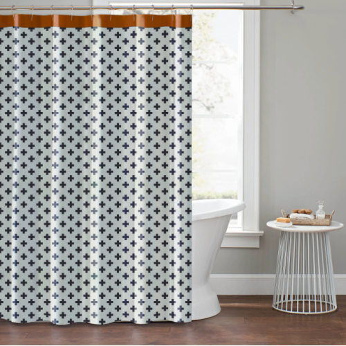 UMBRIA Novogratz Utica 72x72 White Black Geometric Shower Curtain Orange Border