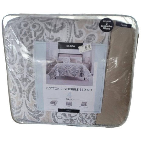 Eliza Twin 4-Piece Comforter Set in Taupe/Grey