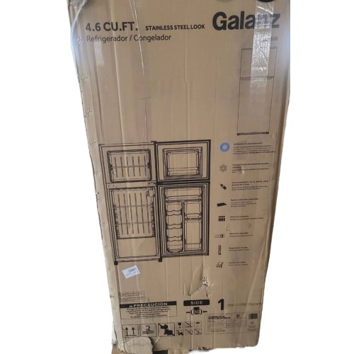 Galanz 4.6. Cu ft Two Door Mini Fridge with Freezer, Stainless Steel Look