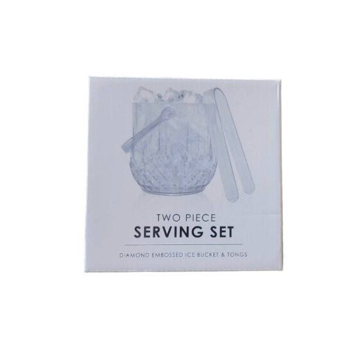 Diamond Embossed 2 Piece Serving Ice Bucket & Tong Set Shatter Resistant Clear