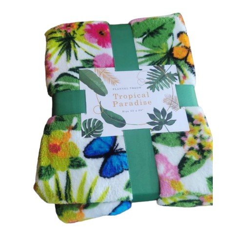 Tropical Paradise Flannel Throw NEW in Pack Size 50" x 60" 100% Polyester Choose