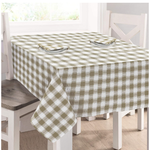 Laura Ashley Easy Care Tablecloth Light Brown White Plaid 