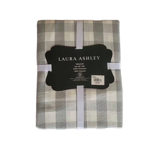 Laura Ashley Classic Gray White Plaid Check Tablecloth