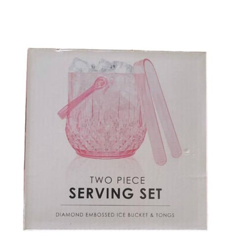 Diamond Embossed Ice Bucket & Tongs Pink