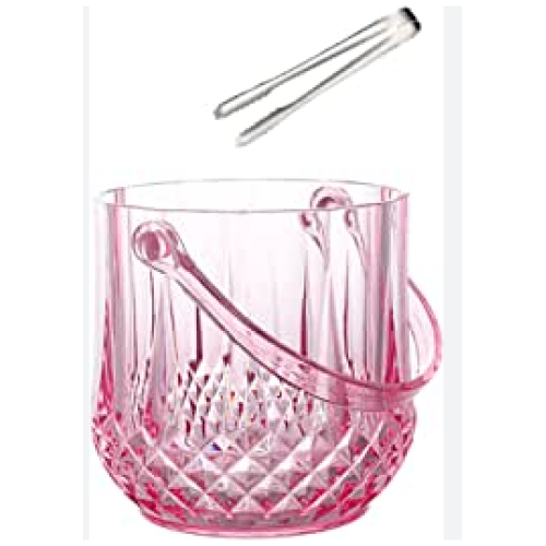 Diamond Embossed Ice Bucket & Tongs Pink