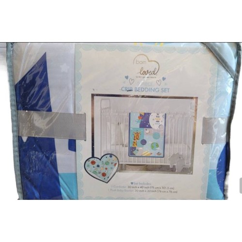 Born Loved 2 Piece Crib Bedding Set Blue NWT 1 Comforter 1 Plush Baby Blanket