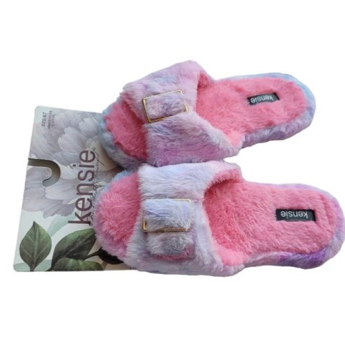 Women's Kensie Memory Foam Pink/Blue Tie-Dye Faux Fur Slippers 