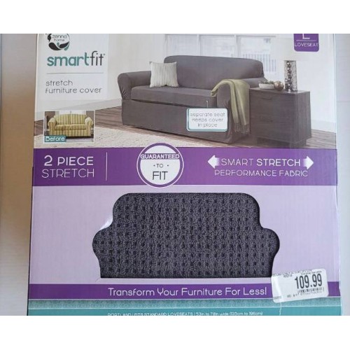 SmartFit Stretch Loveseat Slipcover - 2 Piece, Gray, Sure Fit Cover Zenna Home