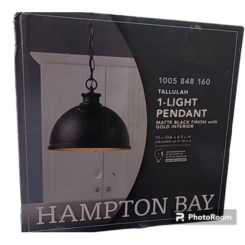 Talullah 1-Light Matte Black Pendant Lighting with Gold Interior