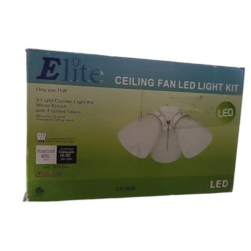 Elite 3-Light White Ceiling Fan Shades LED Light Kit LK1906