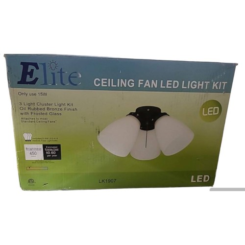 Elite 3-Light Ceiling Fan Shades LED Light Kit, Oil Rubbed Bronze