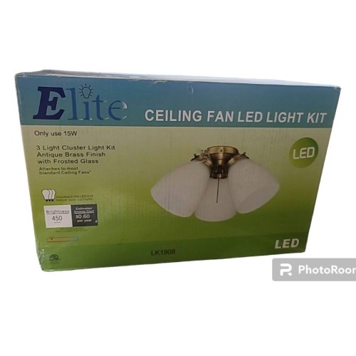 elite 3-Light Antique Brass Ceiling Fan Shades LED Light Kit