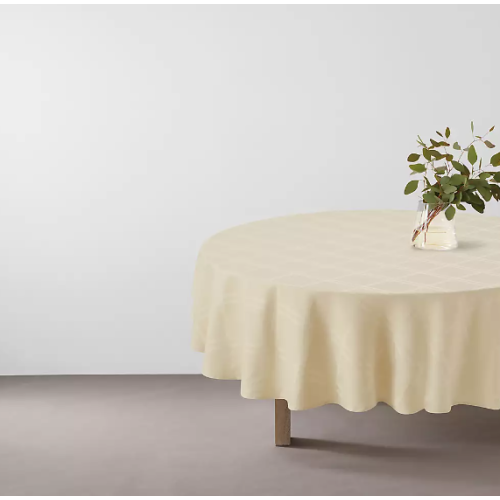 Sand Simply Essential™ Solid Windowpane  Round Polyester Tablecloth