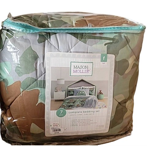 Mason & Mollie Green Camo Dino 7-piece Full Bed Set