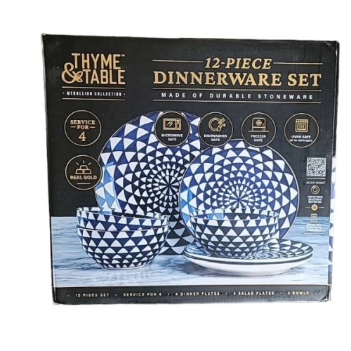 Thyme & Table Blue Medallion 12 Piece Dinnerware Set