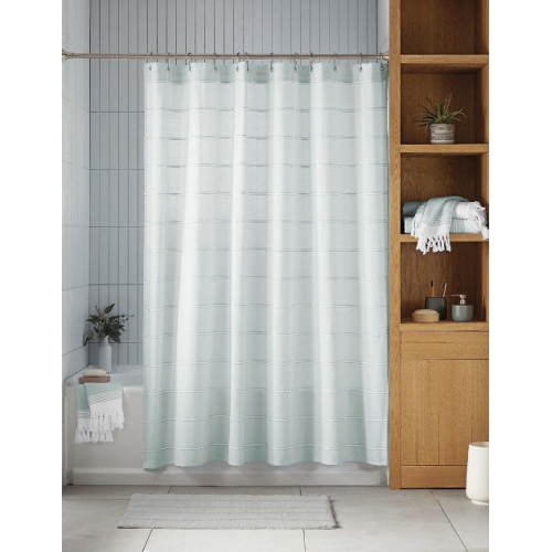 Haven 72-inch x 72-inch Organic Cotton Pebble Stripe Shower Curtain in Sky Green