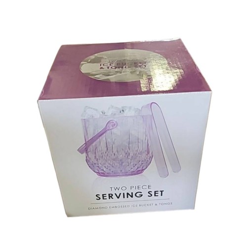 Two Piece Serving Set Diamond Embossed Purple Ice Bucket & Tongs