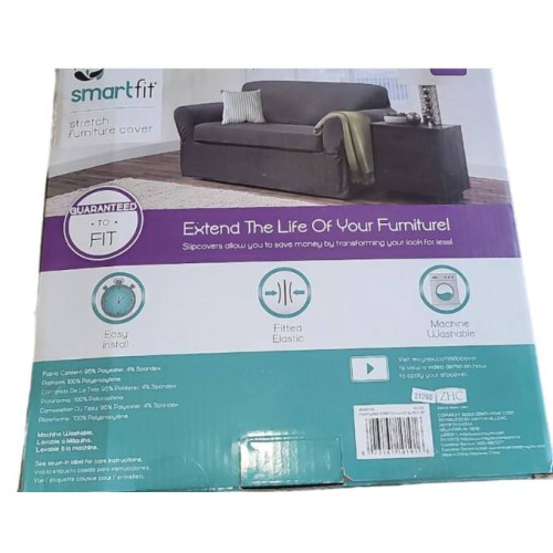 Zenna Home SmartFit Stretch Loveseat Slipcover - 2 Piece, Gray, Sure Fit Cover