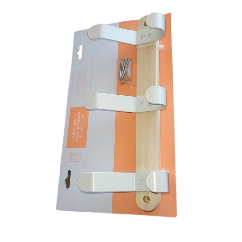 Coco White Squared Away™ 3-Hook Wood Wall Coat Rack