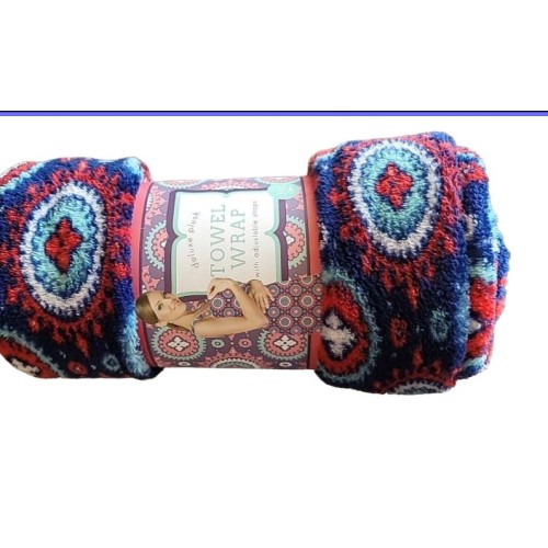 Blue Spa Women's Towel Wrap With Straps Multi Color Geometric Design